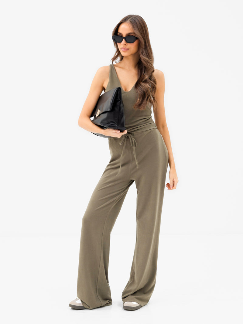Nellie Wide Leg Trousers - Moss Green