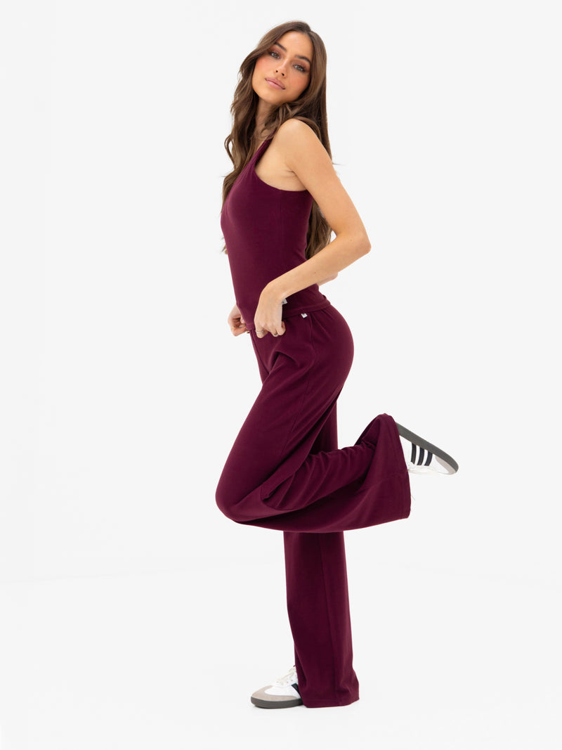 Nellie Wide Leg Trousers - Rich Burgundy