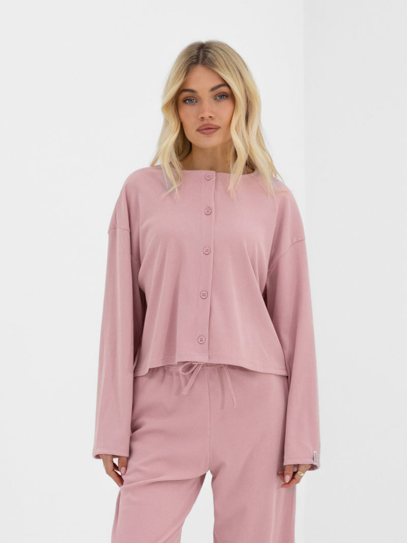 Alma Button Up Cardigan - Dusky Pink