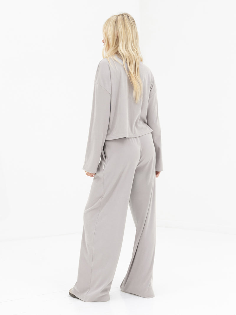 Alma Wide Leg Trousers - Light Grey