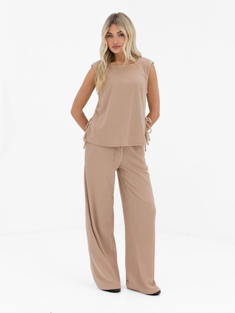 Alma Wide Leg Trousers - Tan