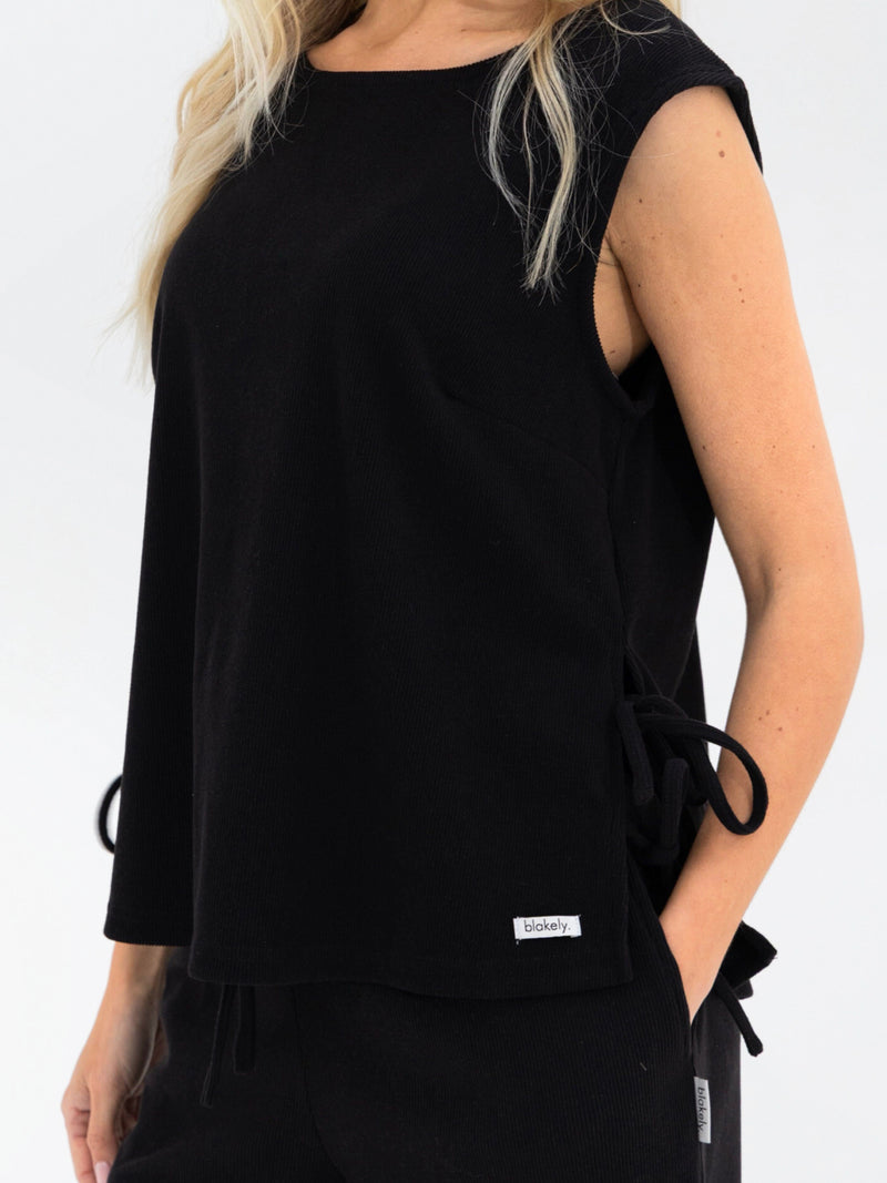 Alma Tie Up Vest - Black
