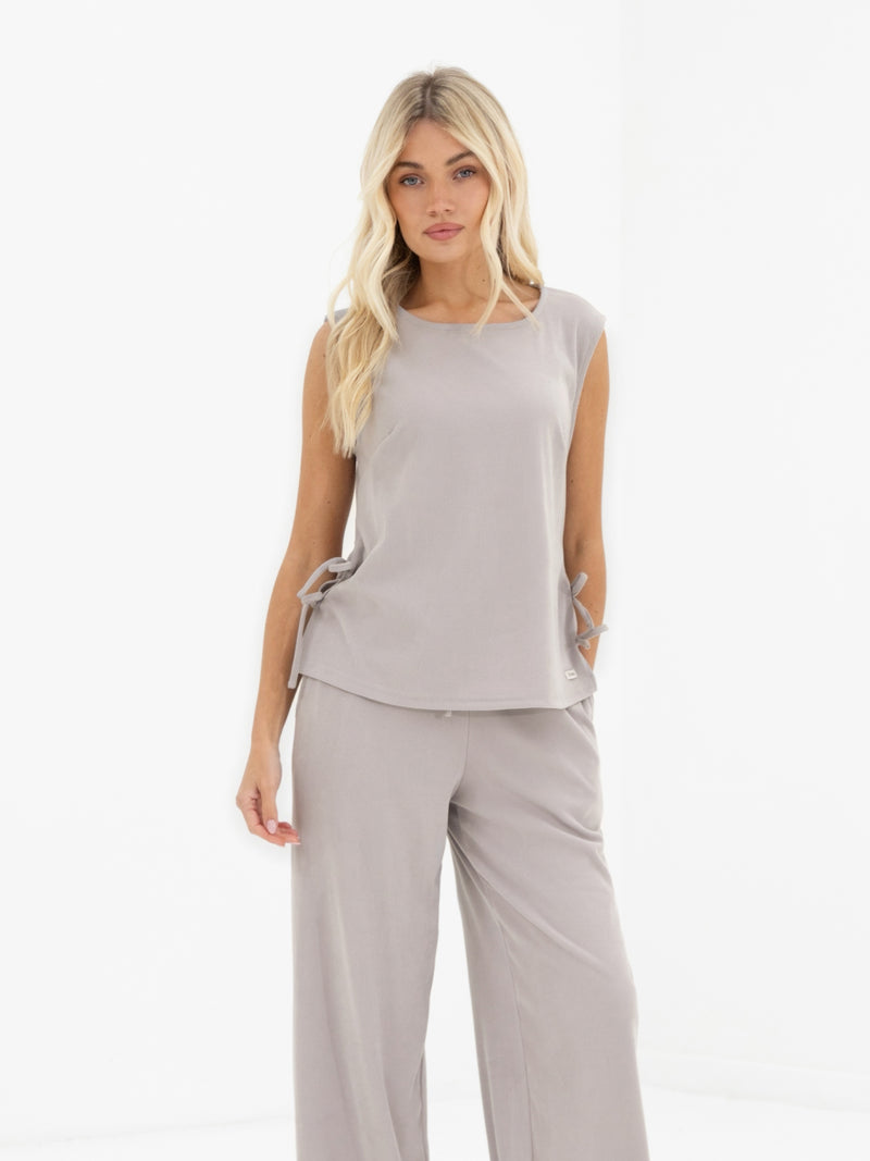 Alma Tie Up Vest - Light Grey
