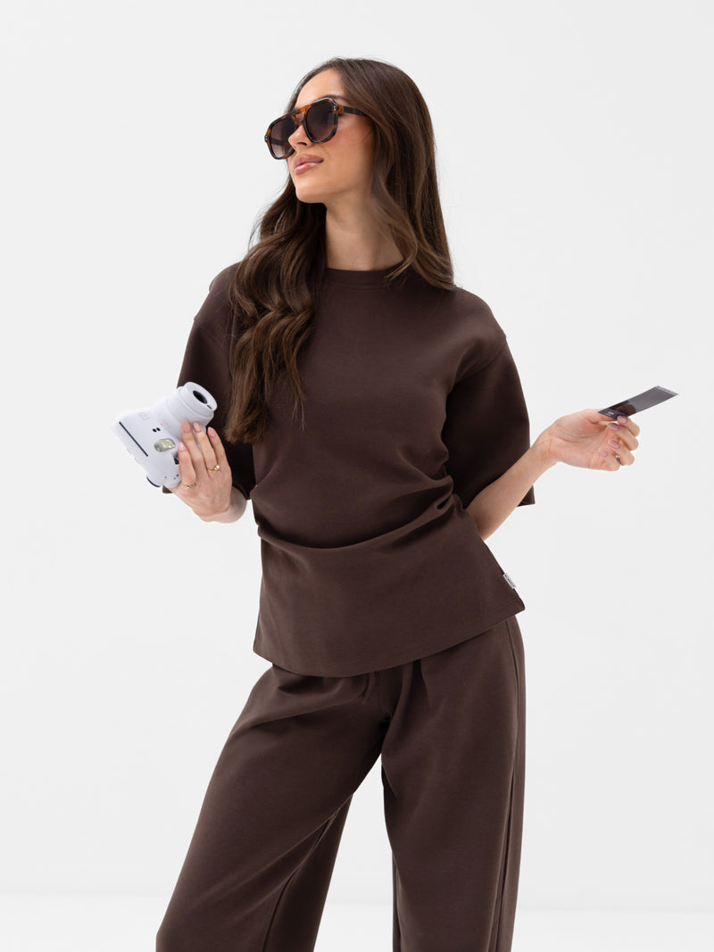 Emmy Wide Leg Trousers - Mocha Brown