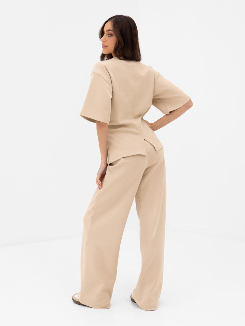 Emmy Wide Leg Trousers - Light Tan