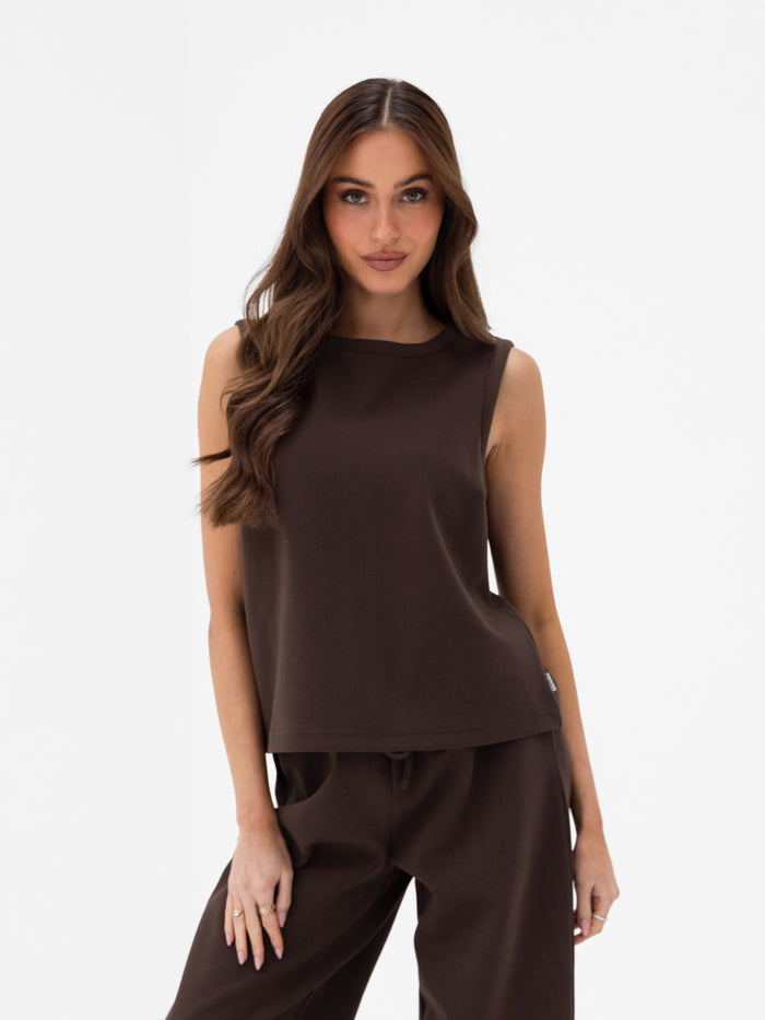 Emmy Button Up Vest - Mocha Brown