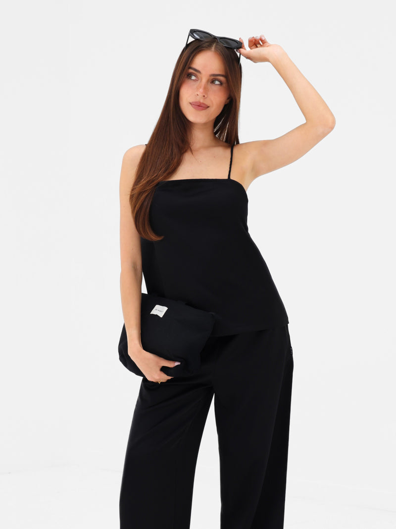 Thalia Satin Trousers - Black