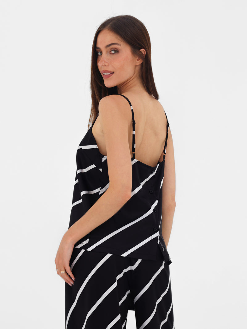 Thalia Satin Trousers - Black Stripe