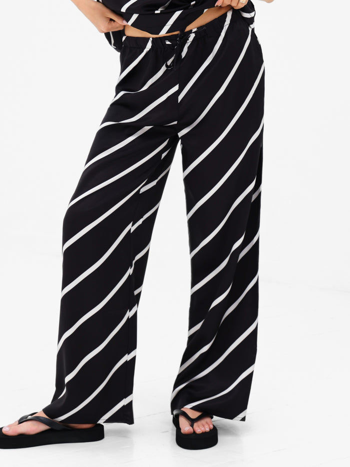 Thalia Satin Trousers - Black Stripe