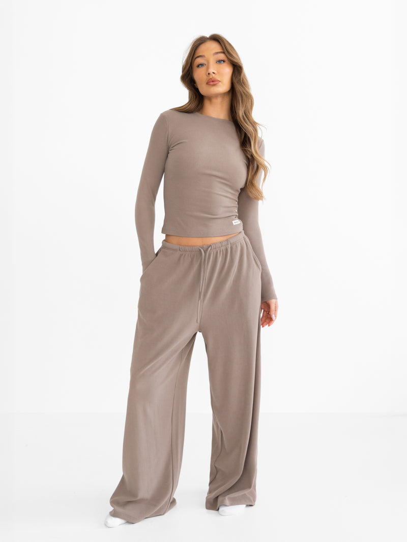 Ebony Wide Leg Trousers - Neutral Taupe