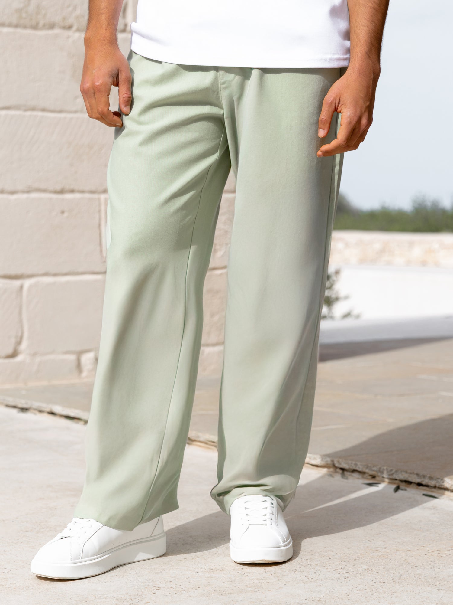 Buy Blakely Mens Sage Green Jude Relaxed Linen Trousers | Free 