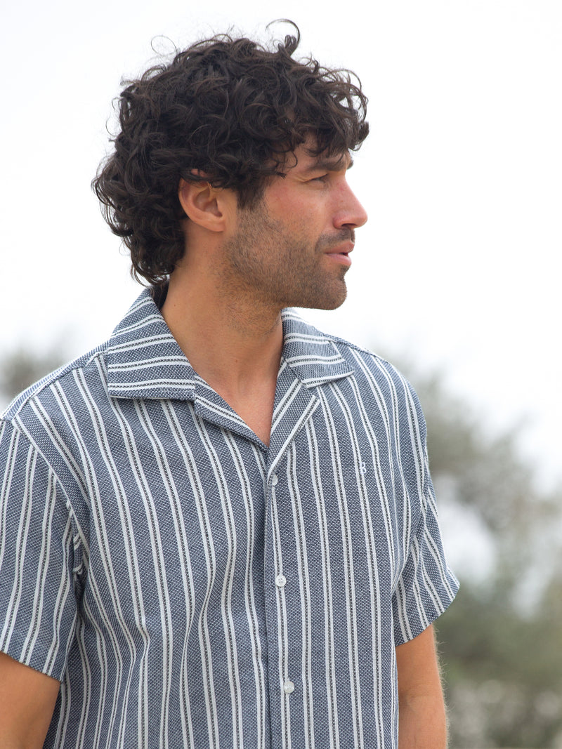 Leon Relaxed Stripe Shirt - Navy