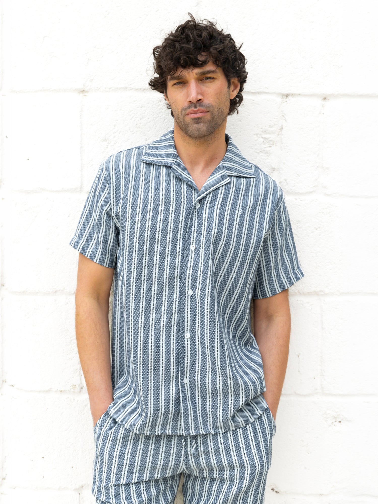 Buy Blakely Mens Navy Leon Relaxed Stripe Shirt | Free delivery on