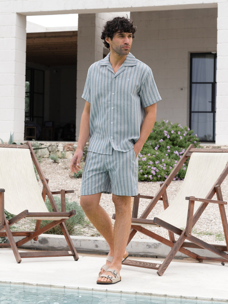Leon Relaxed Stripe Shorts - Teal