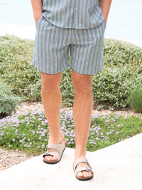 Leon Relaxed Stripe Shorts - Teal