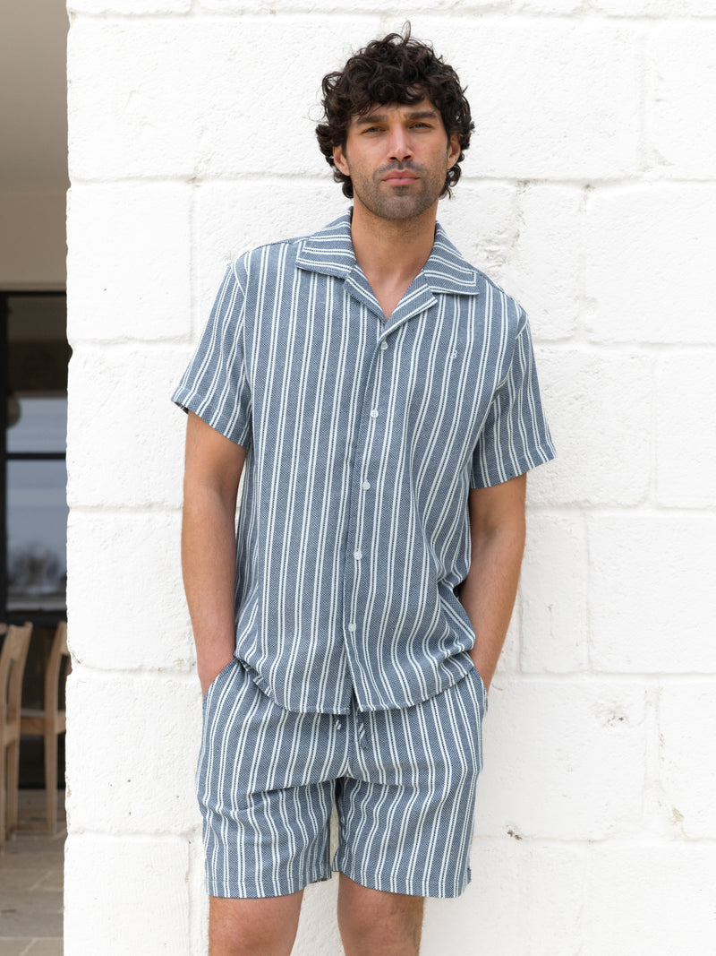 Leon Relaxed Stripe Shorts - Navy