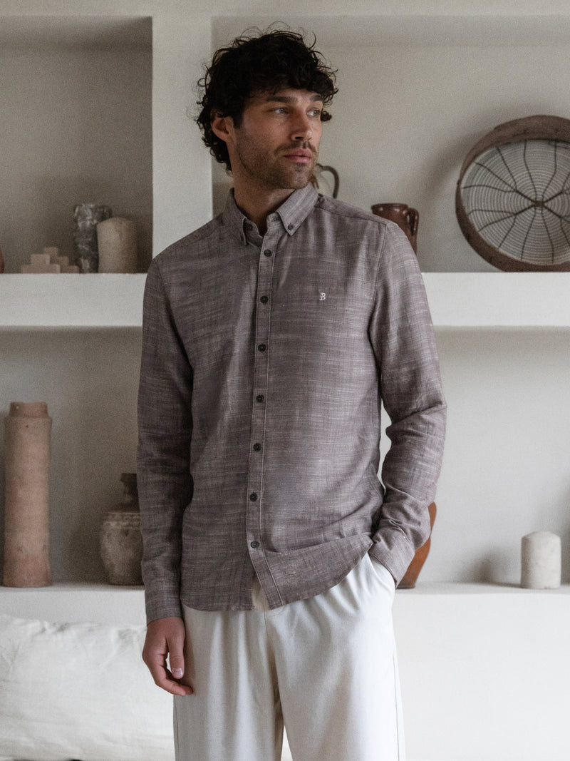 Conrad Long Sleeve Textured Shirt - Dark Brown