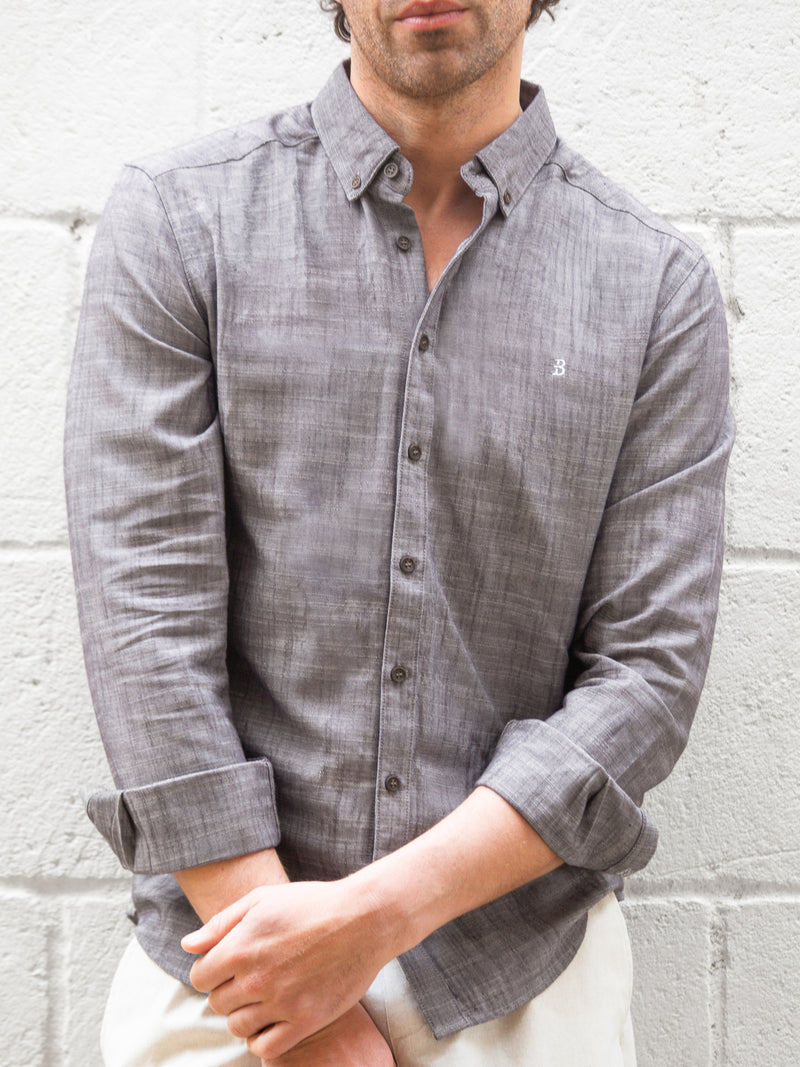 Conrad Long Sleeve Textured Shirt - Dark Brown
