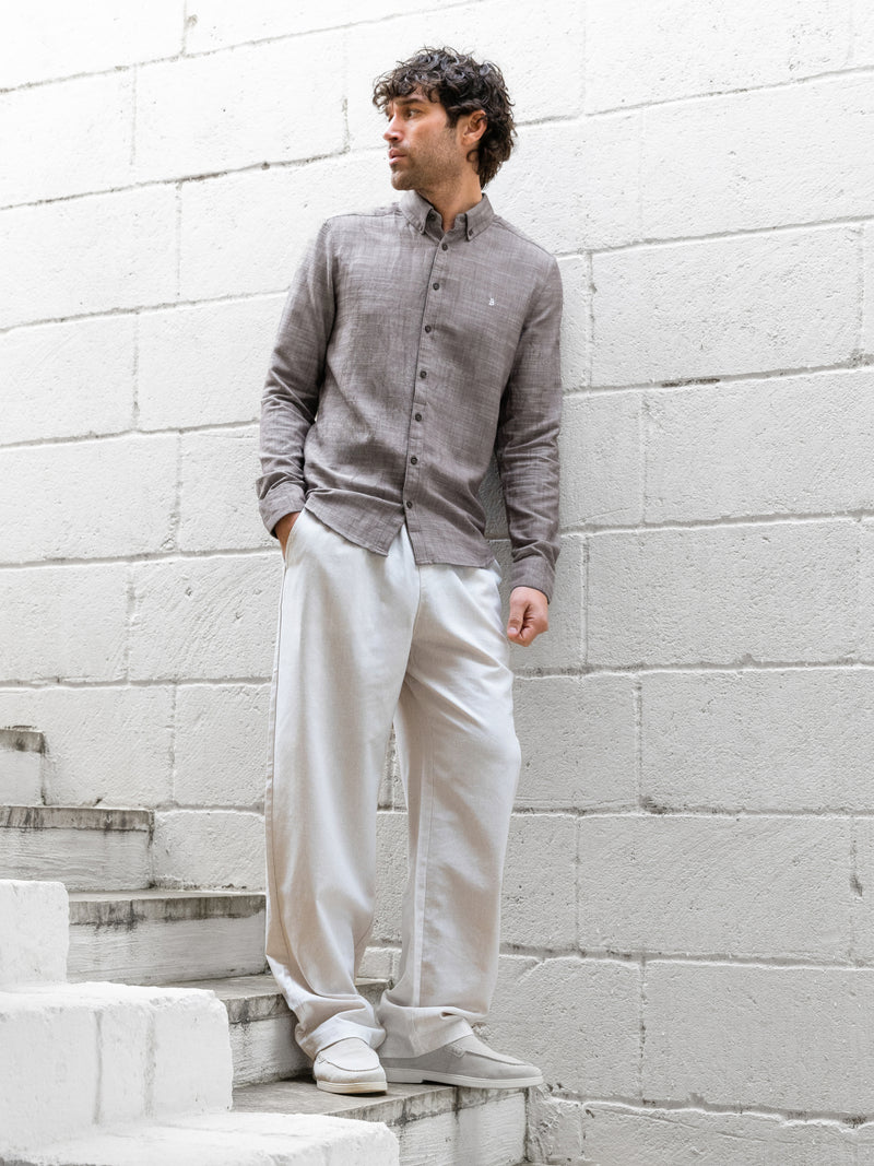 Conrad Long Sleeve Textured Shirt - Dark Brown