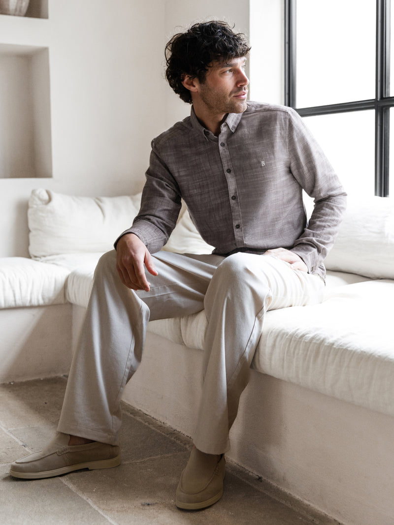 Conrad Long Sleeve Textured Shirt - Dark Brown