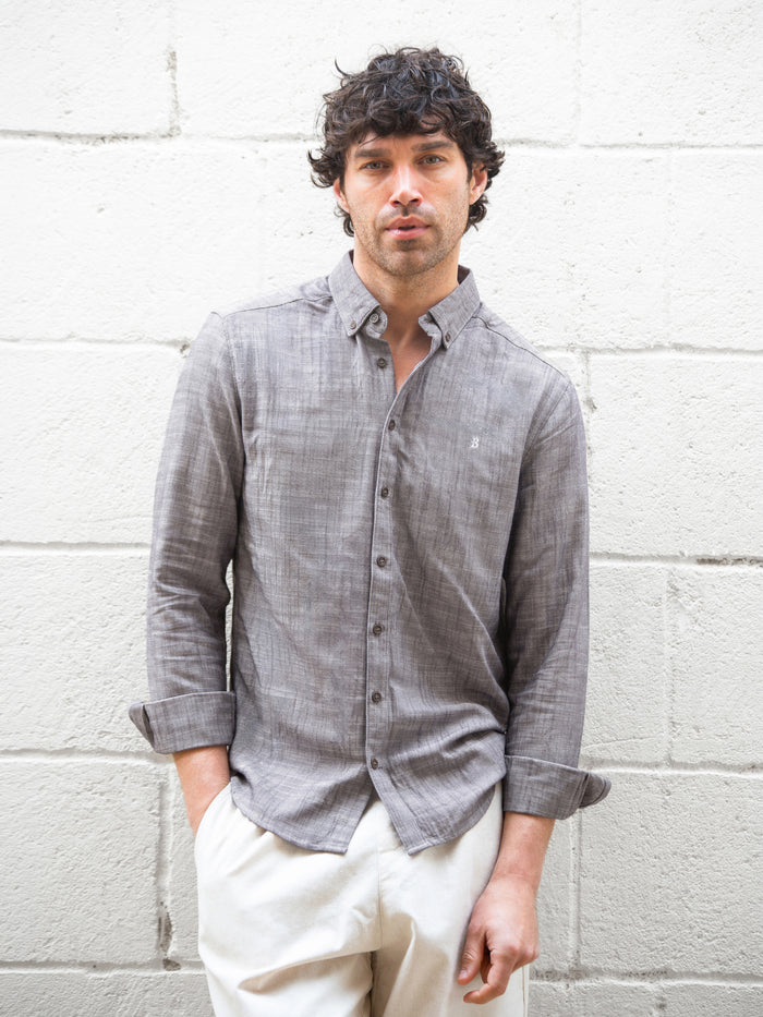 Conrad Long Sleeve Textured Shirt - Dark Brown