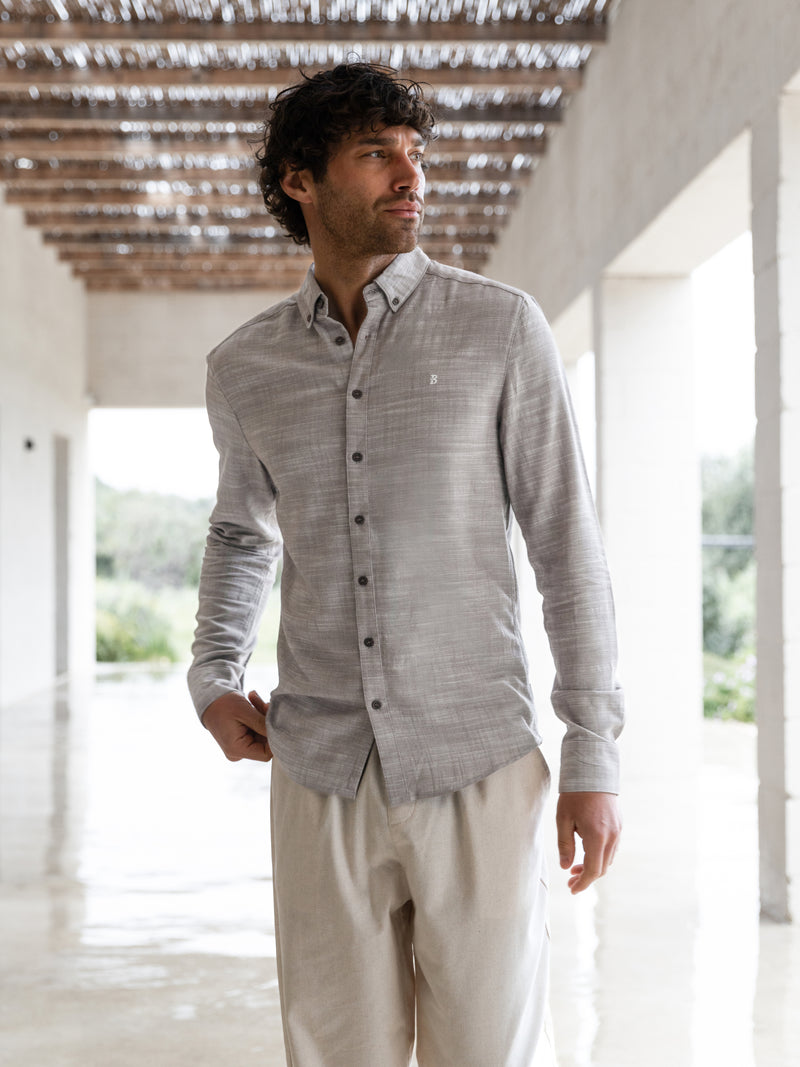 Conrad Long Sleeve Textured Shirt - Dark Grey