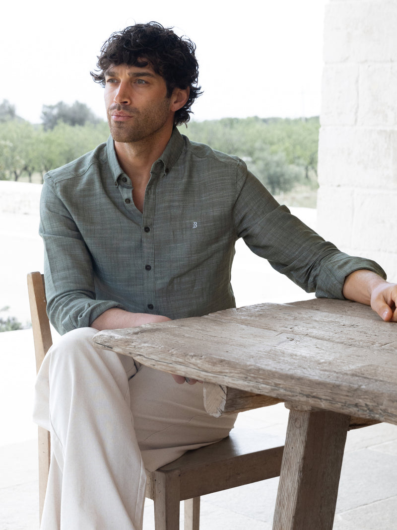 Conrad Long Sleeve Textured Shirt - Khaki