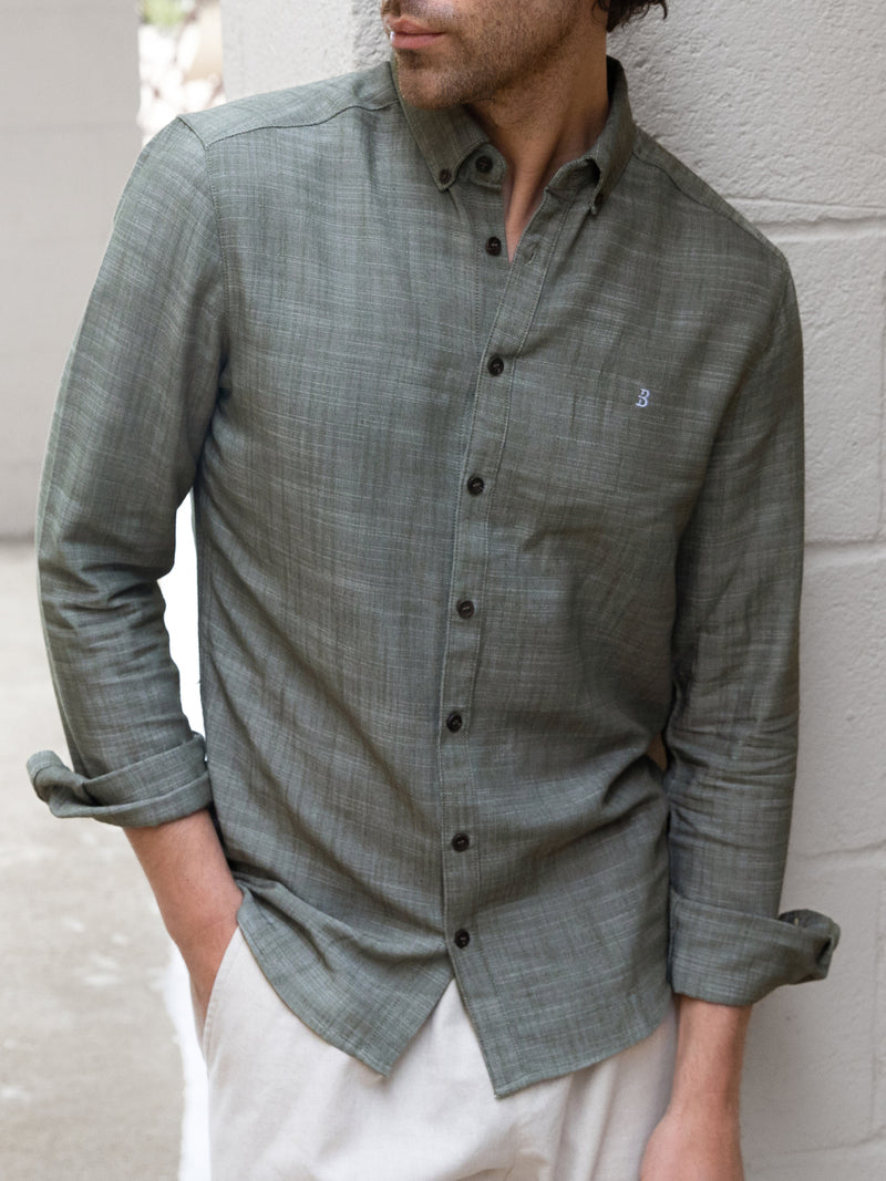 Conrad Long Sleeve Textured Shirt - Khaki