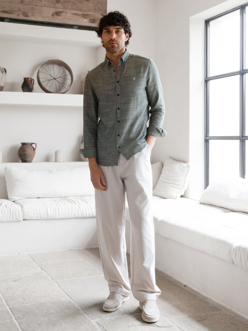 Conrad Long Sleeve Textured Shirt - Khaki