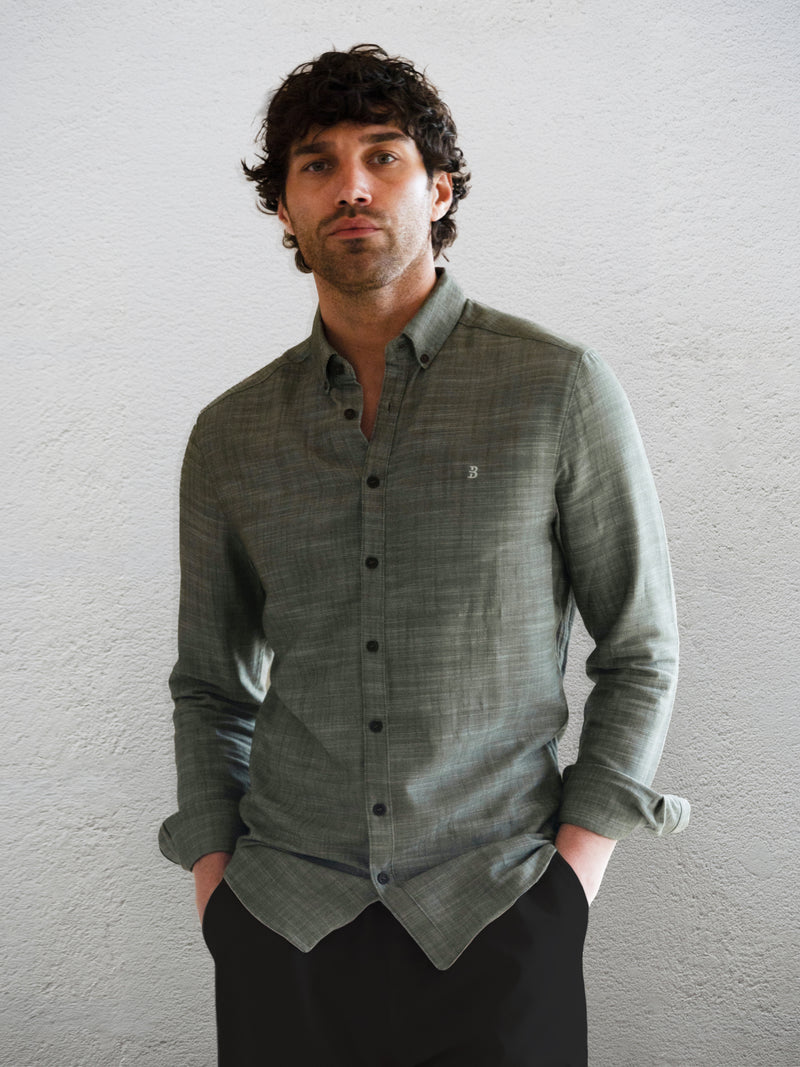 Conrad Long Sleeve Textured Shirt - Khaki