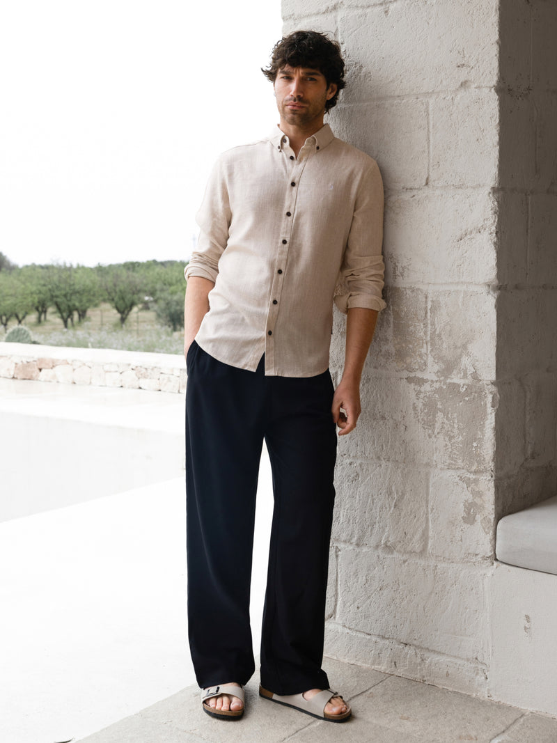 Conrad Long Sleeve Textured Shirt - Light Beige