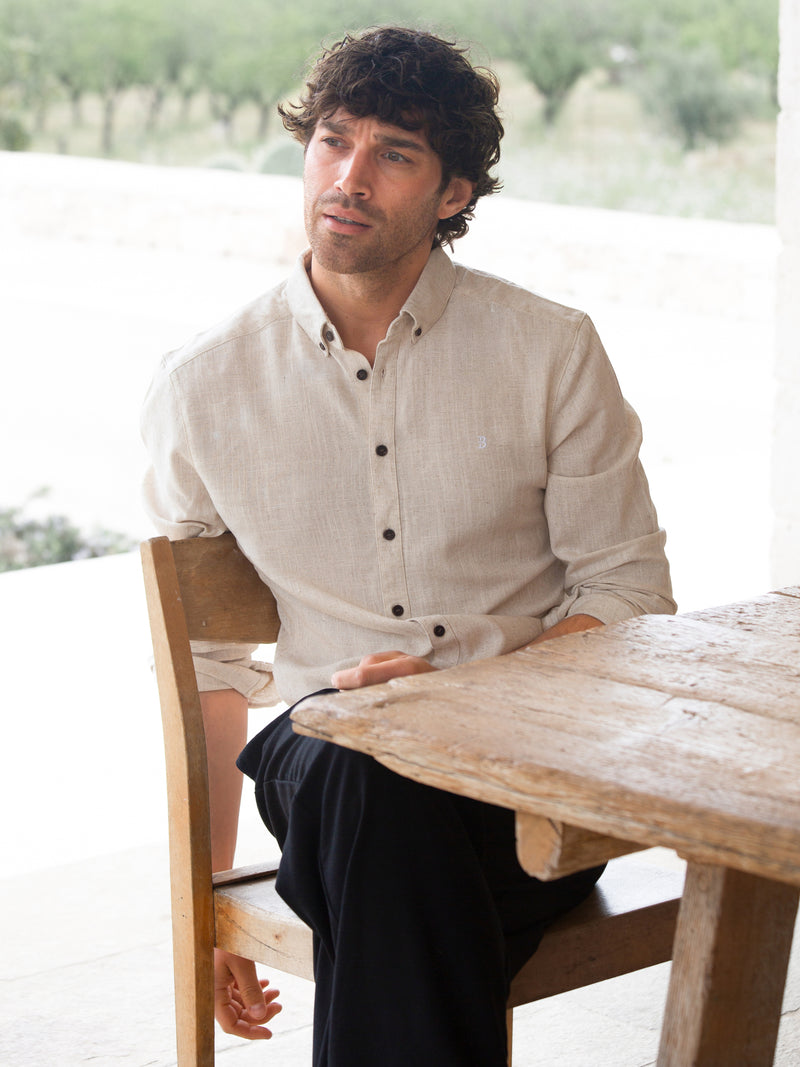 Conrad Long Sleeve Textured Shirt - Light Beige