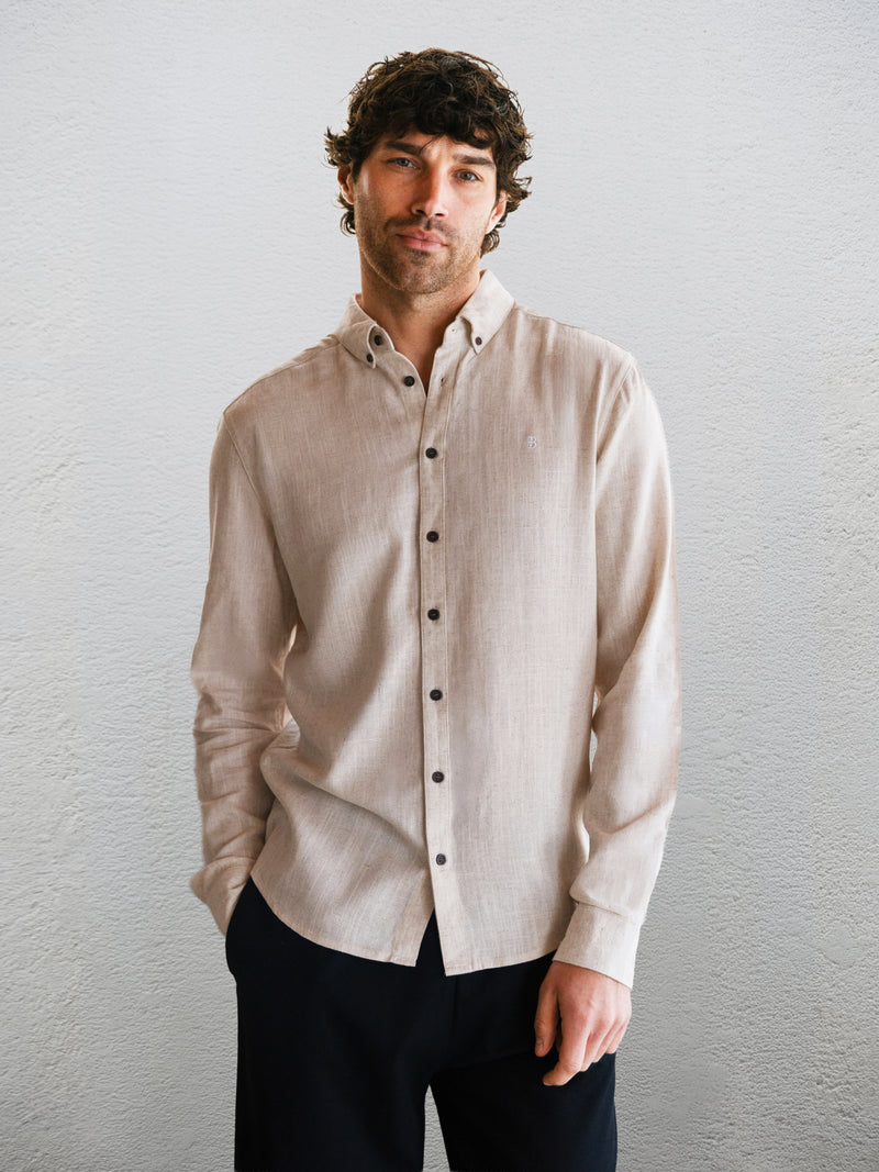 Conrad Long Sleeve Textured Shirt - Light Beige