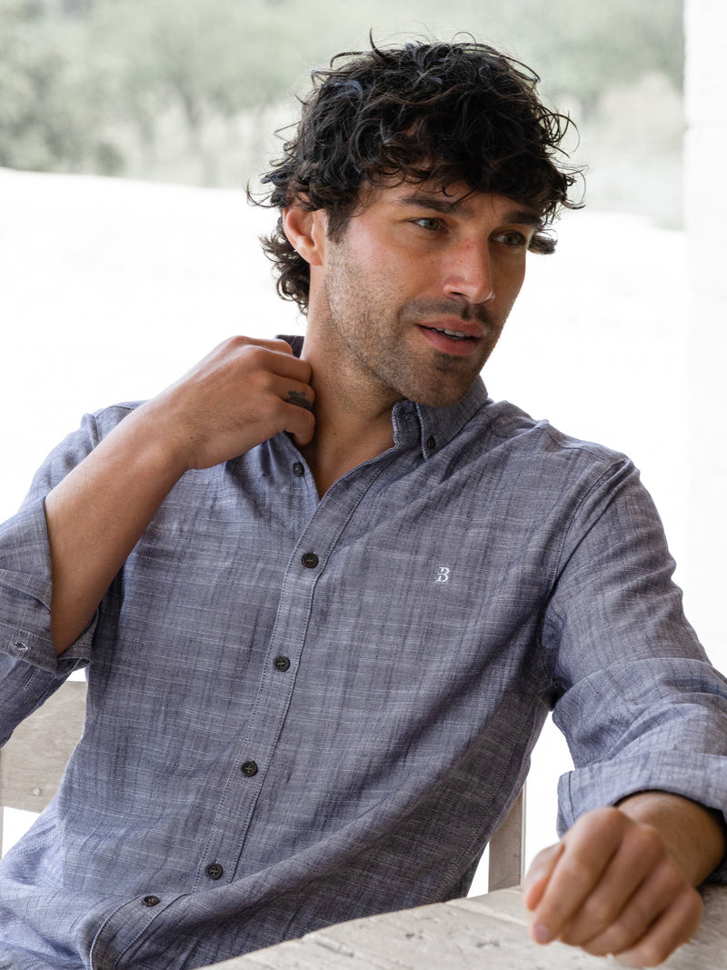 Conrad Long Sleeve Textured Shirt - Navy