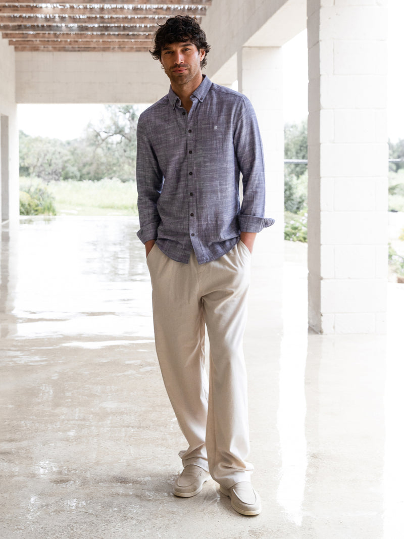 Conrad Long Sleeve Textured Shirt - Navy
