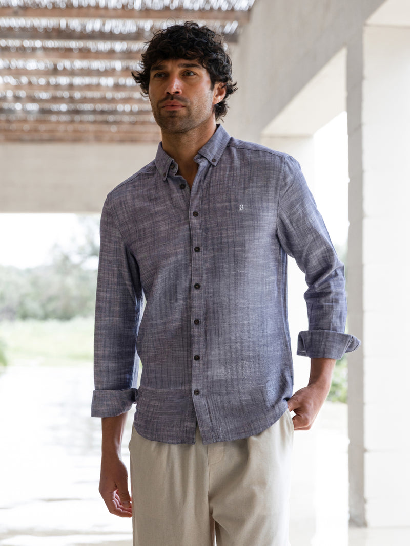 Conrad Long Sleeve Textured Shirt - Navy