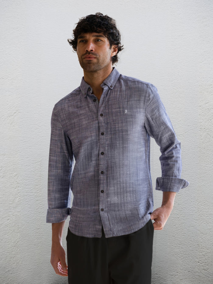 Conrad Long Sleeve Textured Shirt - Navy