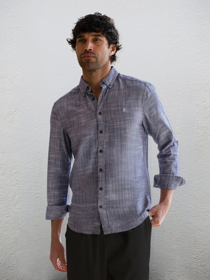 Conrad Long Sleeve Textured Shirt - Navy