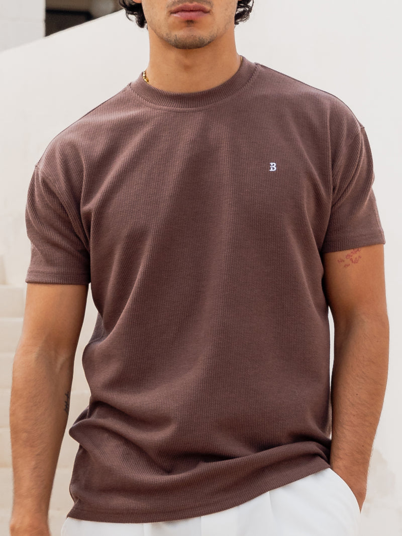 Aidan Relaxed Textured T-Shirt - Dark Brown