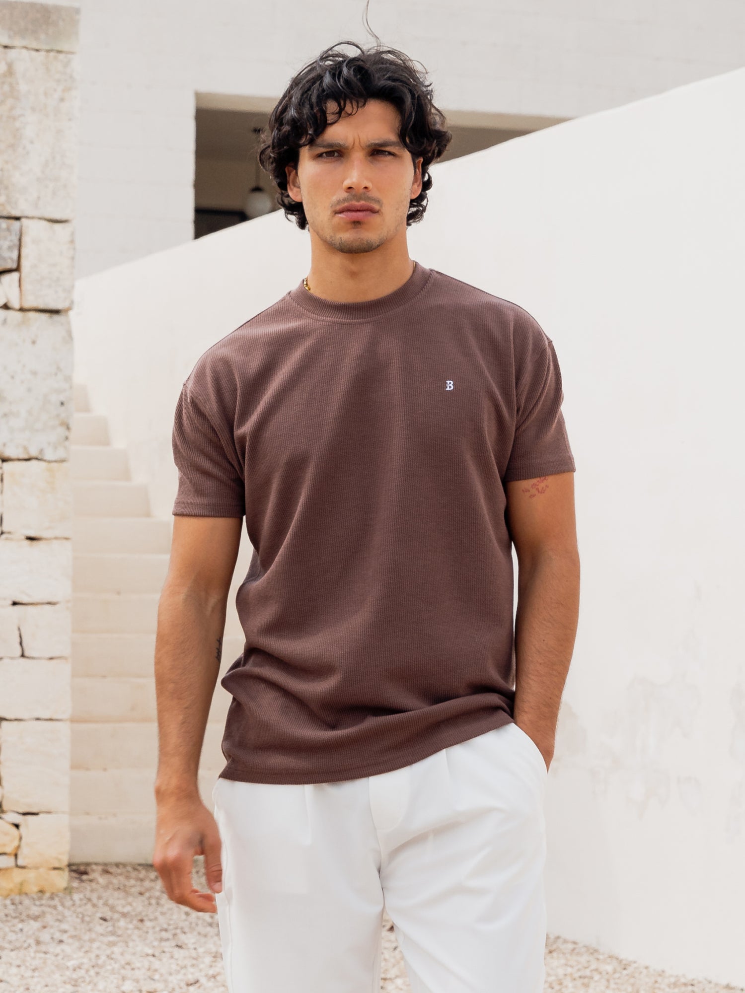 Buy Blakely Mens Dark Brown Aidan Relaxed Textured T-Shirt | Free