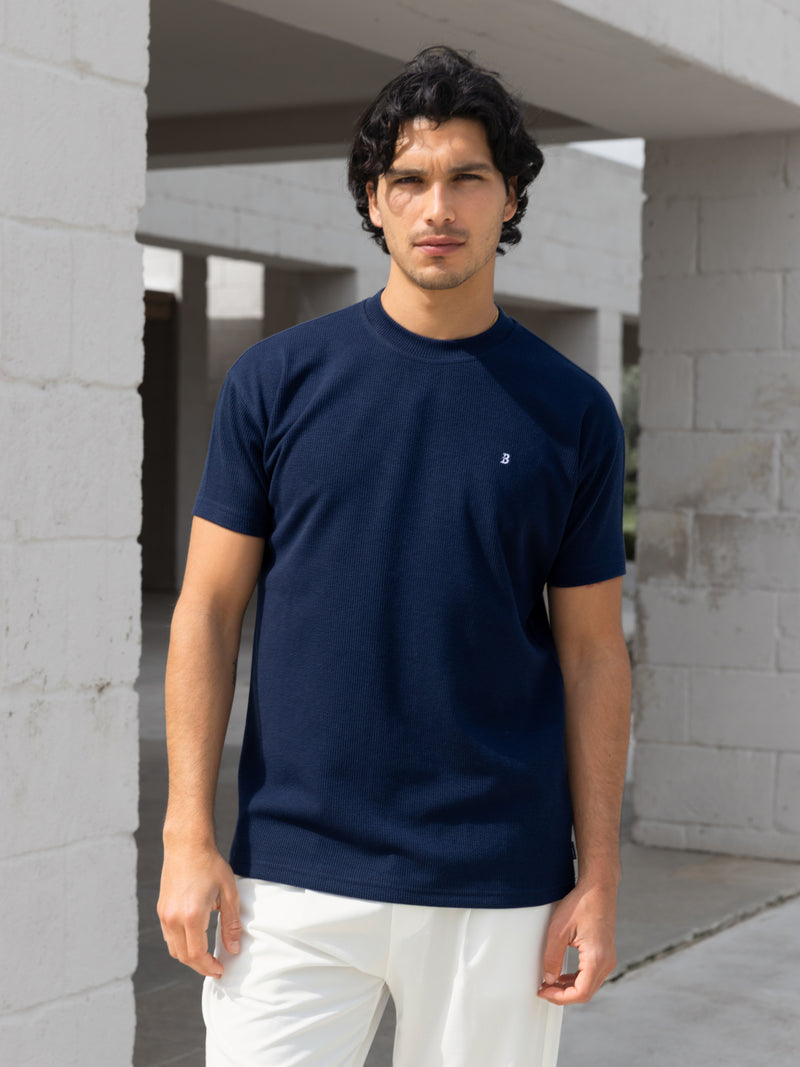 Aidan Relaxed Textured T-Shirt - Navy