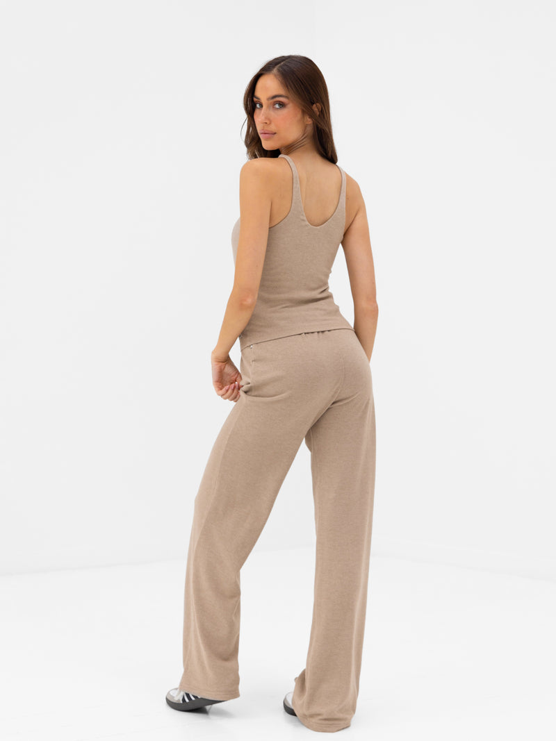 Nellie Wide Leg Trousers - Marl Beige