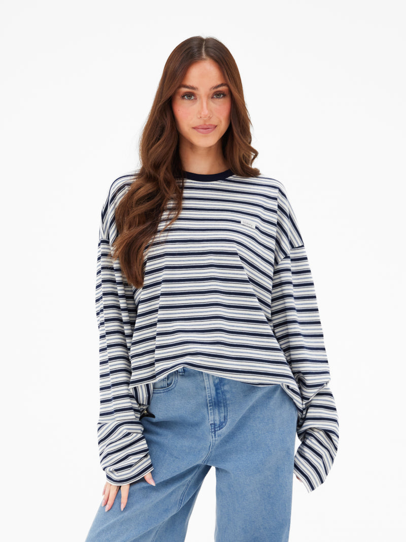 Sasha Stripe Long Sleeve Top - Navy Stripe