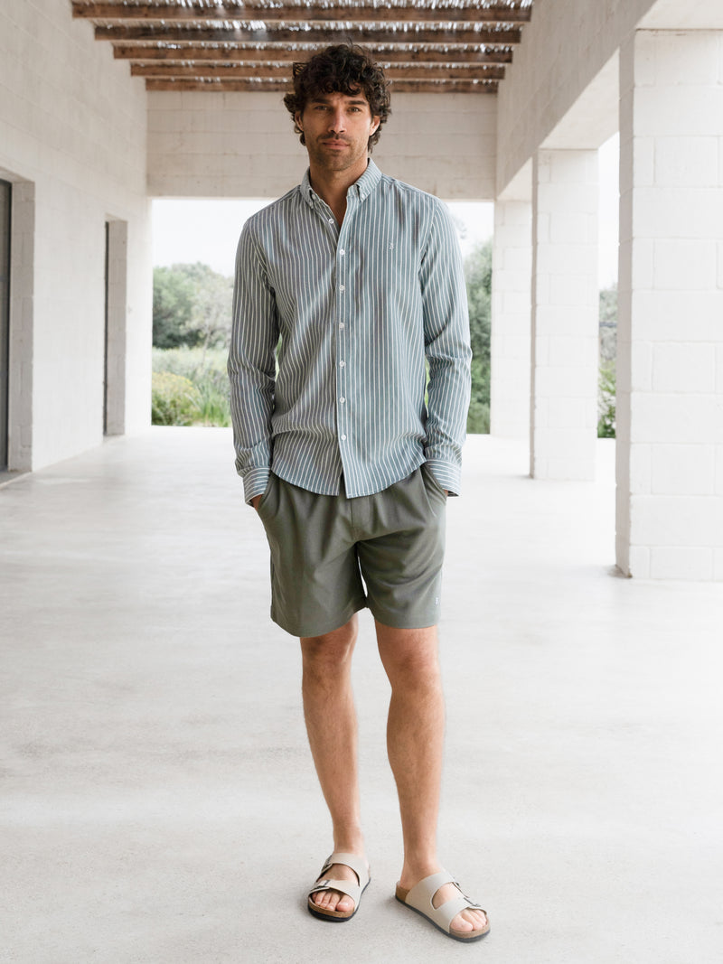 Oskar Stripe Long Sleeve Shirt - Washed Teal