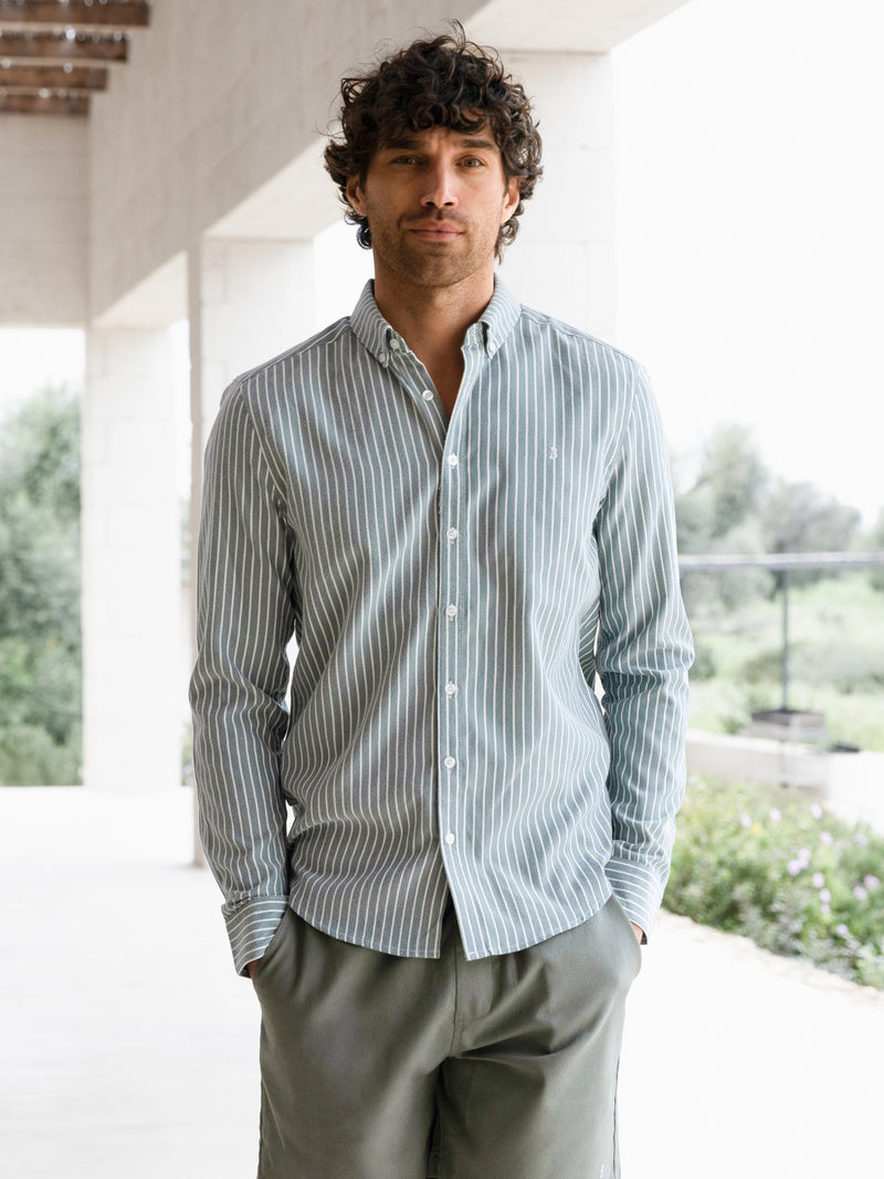 Oskar Stripe Long Sleeve Shirt - Washed Teal