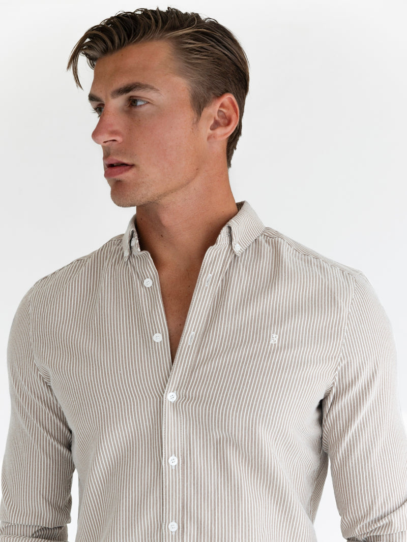 Oskar Stripe Long Sleeve Shirt - Brown