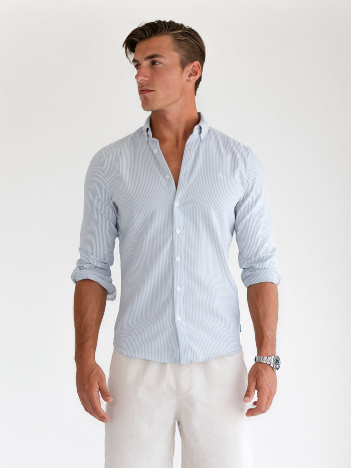Oskar Stripe Long Sleeve Shirt - Light Blue
