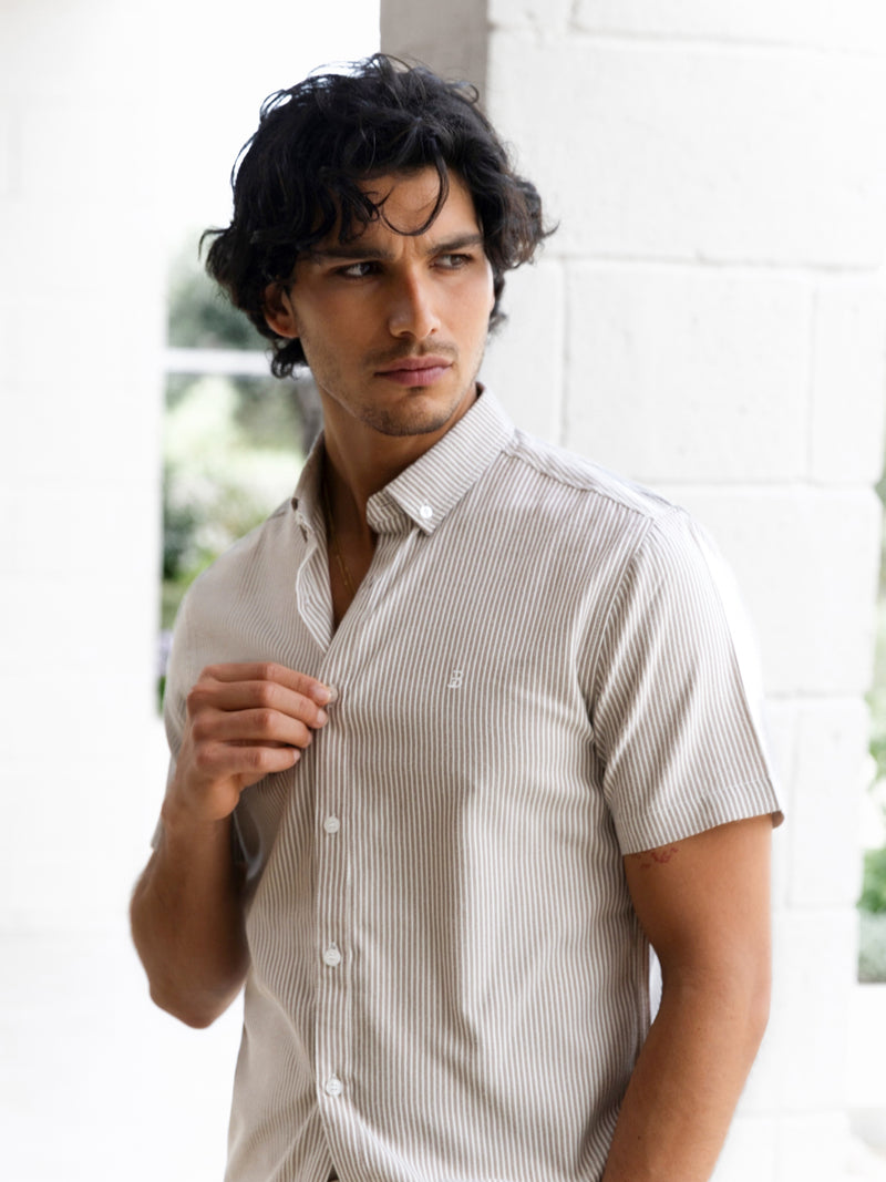 Oskar Short Sleeve Stripe Shirt - Brown