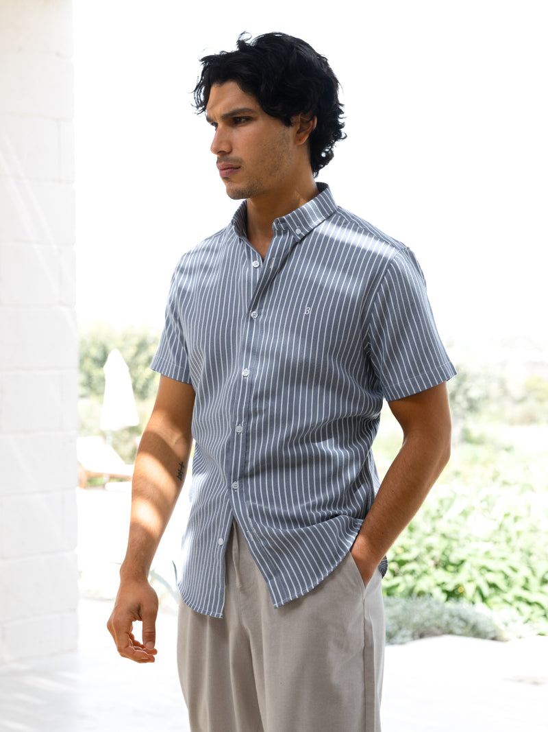 Oskar Short Sleeve Stripe Shirt - Navy