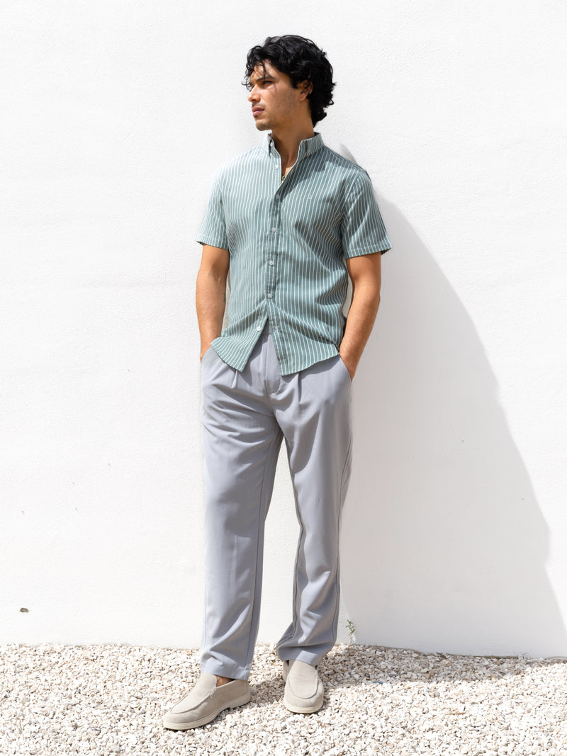 Oskar Short Sleeve Stripe Shirt - Washed Teal